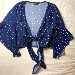 crop top SHEIN polka dot blue and white